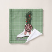 アイススケートクリスマスデコレーションとタータンチェックボウ バスタオルセット (ウォッシュタオル)