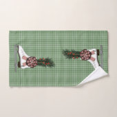 アイススケートクリスマスデコレーションとタータンチェックボウ バスタオルセット (ハンドタオル)