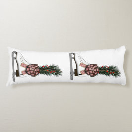 アイススケートクリスマスデコレーションとタータンチェックボウ ボディピロー