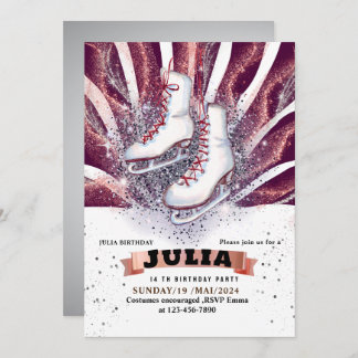 アイススケートスケートで滑るシルバーシャイニーパープルバイオレット 招待状