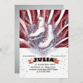 アイススケートスケートで滑る銀光沢の茶色の赤 招待状 (正面/裏面)