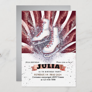 アイススケートスケートで滑る銀光沢の茶色の赤 招待状