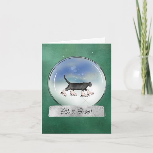 アイススケートスノーグローブクリスマスカード付き猫 カード (正面)