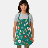 アイススケートスノーフレークティール(緑がかった色)モノグラムパターンキッズA エプロン (インサイチュ)