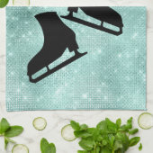 アイススケートタオル姿スケートターコイズの輝き キッチンタオル (折り畳み)