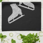 アイススケートタオル姿スケートブラックシルバーグリッター キッチンタオル (折り畳み)
