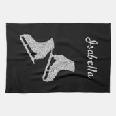 アイススケートタオル姿スケートブラックシルバーグリッター キッチンタオル (横)