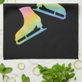アイススケートタオル姿スケートブラックレインボーピンク キッチンタオル (折り畳み)