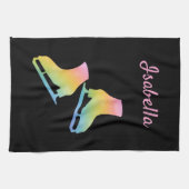 アイススケートタオル姿スケートブラックレインボーピンク キッチンタオル (横)