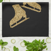 アイススケートタオル姿スケートブラック金ゴールドグリッター キッチンタオル (折り畳み)