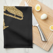 アイススケートタオル姿スケートブラック金ゴールドグリッター キッチンタオル (四つ折り)