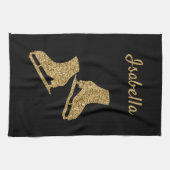 アイススケートタオル姿スケートブラック金ゴールドグリッター キッチンタオル (横)
