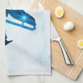 アイススケートタオル姿スケートブルー キッチンタオル (四つ折り)