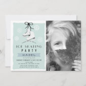 アイススケートパーティー ウィンター ブルー レトロ 誕生日 招待状 (正面)