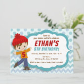 アイススケートボーイブルーアイススケートで滑る誕生日招待状 招待状 (スタンド正面)