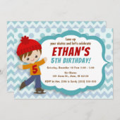 アイススケートボーイブルーアイススケートで滑る誕生日招待状 招待状 (正面/裏面)