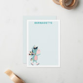 アイススケートユニコーンティールピンク名前入り ノートカード (正面/裏面インサイチュ)