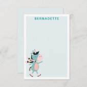 アイススケートユニコーンティールピンク名前入り ノートカード (正面/裏面)