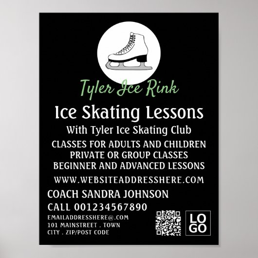 アイススケートロゴ、アイススケートで滑るレッスンズ広告ーズ ポスター (正面)