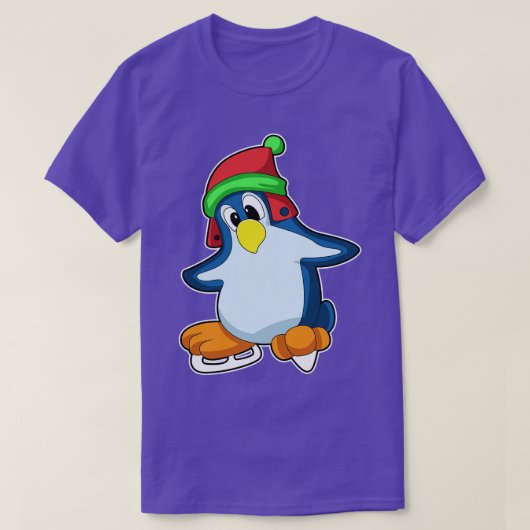 アイススケート付き氷スケートで滑るペンギン3 Tシャツ (デザイン正面)