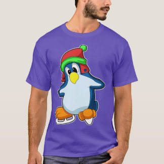アイススケート付き氷スケートで滑るペンギン3 Tシャツ