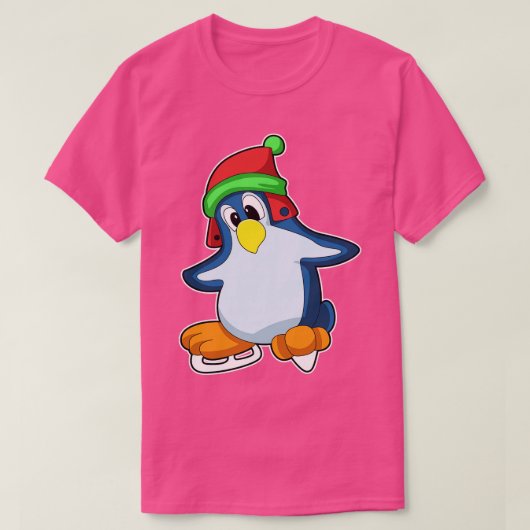 アイススケート付き氷スケートで滑るペンギン4 Tシャツ (デザイン正面)