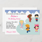 アイススケート子供の誕生日パーティの招待状 招待状 (正面/裏面)