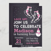 アイススケート誕生日招待状（ピンク） 招待状 (正面/裏面)