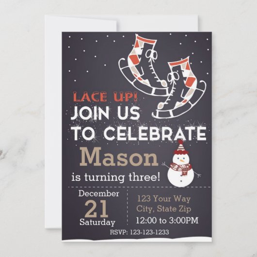 アイススケート誕生日招待状（赤） 招待状 (正面)