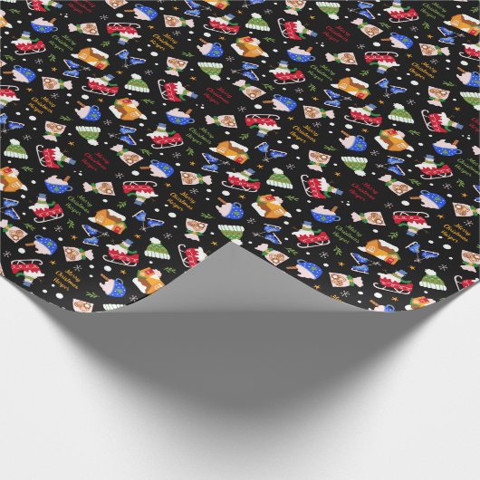 アイススケート雪だるまとソリパーソナライズされた ラッピングペーパー (角)