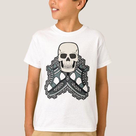 アイススケート ドクロ ジョリーロジャー 海賊旗 Tシャツ (正面)