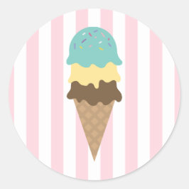 アイスストライプのクリームコーン丸ステッカー(3) ラウンドシール