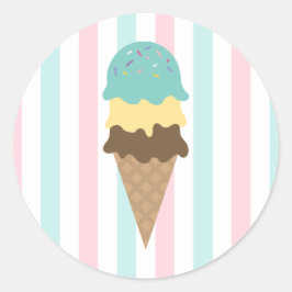 アイスストライプのクリームコーン丸ステッカー(4) ラウンドシール