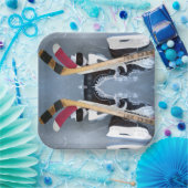 アイススポーツの写真をスケートで飛ばすホッケースティック ペーパープレート (パーティー)