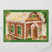 アイスティージングガーブレッドハウスキャンディフォイルホリデーカード 箔シーズンカード (正面)