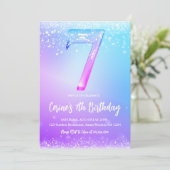 アイスナンバー ホワイト グリッター ガール 7歳の誕生日 招待状 (スタンド正面)