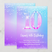 アイスナンバー 白 グリッター 女の子 10歳の誕生日 招待状 (正面/裏面)