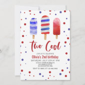 アイスバーの二つのクールな色 赤 白 青 2歳の誕生日 招待状 (正面)