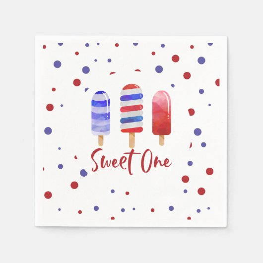 アイスバーのSweet One 赤 白 青 1歳の誕生日 スタンダードカクテルナプキン (正面)