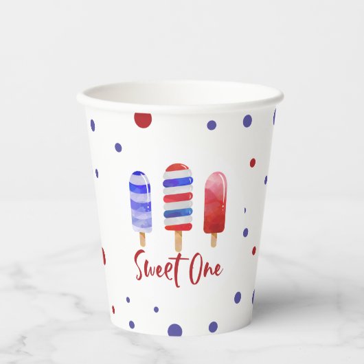 アイスバーのSweet One 赤 白 青 1歳の誕生日 紙コップ (正面)