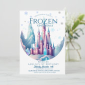 アイスバースデー カートゥーンプリンセス 城 1歳 パーティー 招待状 (スタンド正面)