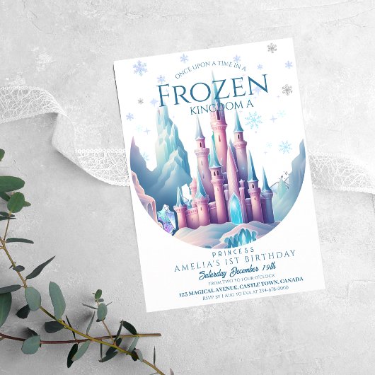 アイスバースデー カートゥーンプリンセス 城 1歳 パーティー 招待状