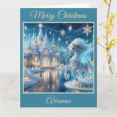 アイスパレスとファンタジー馬クリスマスカード カード (黄色い花)