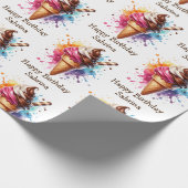 アイスパーソナライズされたクリームコーン誕生日 ラッピングペーパー (角)