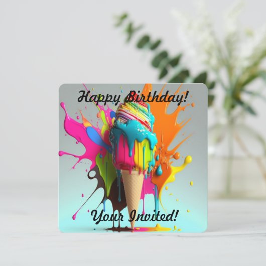 アイスパーソナライズされたクリームコーン鮮やか招待状 招待状 (スタンド正面)