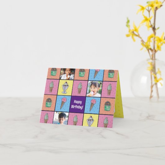 アイスパーソナライズされたクリームフォト誕生日カード カード (黄色い花)