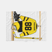 アイスパーソナライズされたホッケージャージー（黄・黒） フリースブランケット (正面(横))