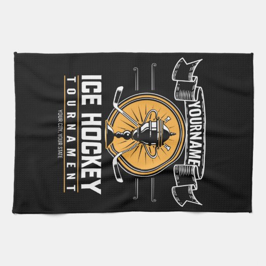 アイスパーソナライズされたホッケートロフィー選手チームゲーム キッチンタオル (横)