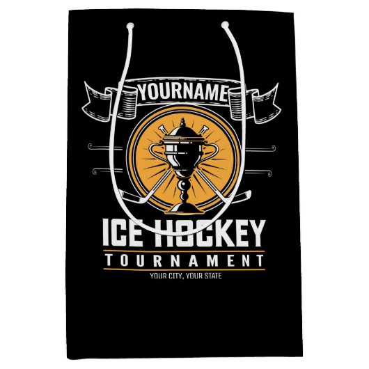 アイスパーソナライズされたホッケートロフィー選手チームゲーム ミディアムペーパーバッグ (正面)