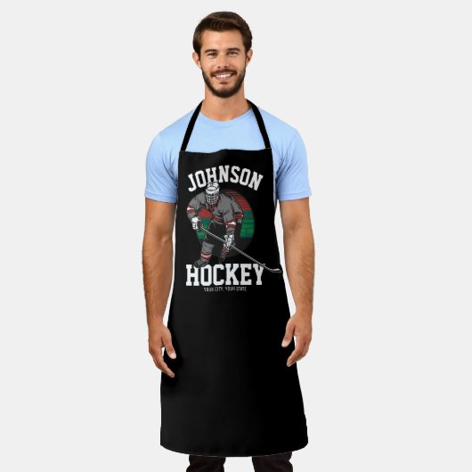 アイスパーソナライズされたホッケープレーヤーチームアスリート名 エプロン (着用した状態)